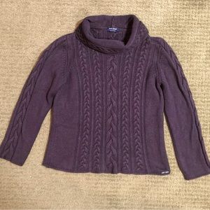 Saint James 100% new wool cowl neck cable knit eggplant colour sweater medium.